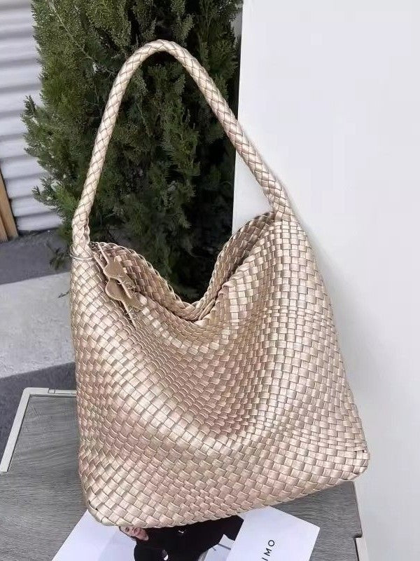 Women's Champagne Woven Large Capacity Portable Cross Women's Shoulder Bag