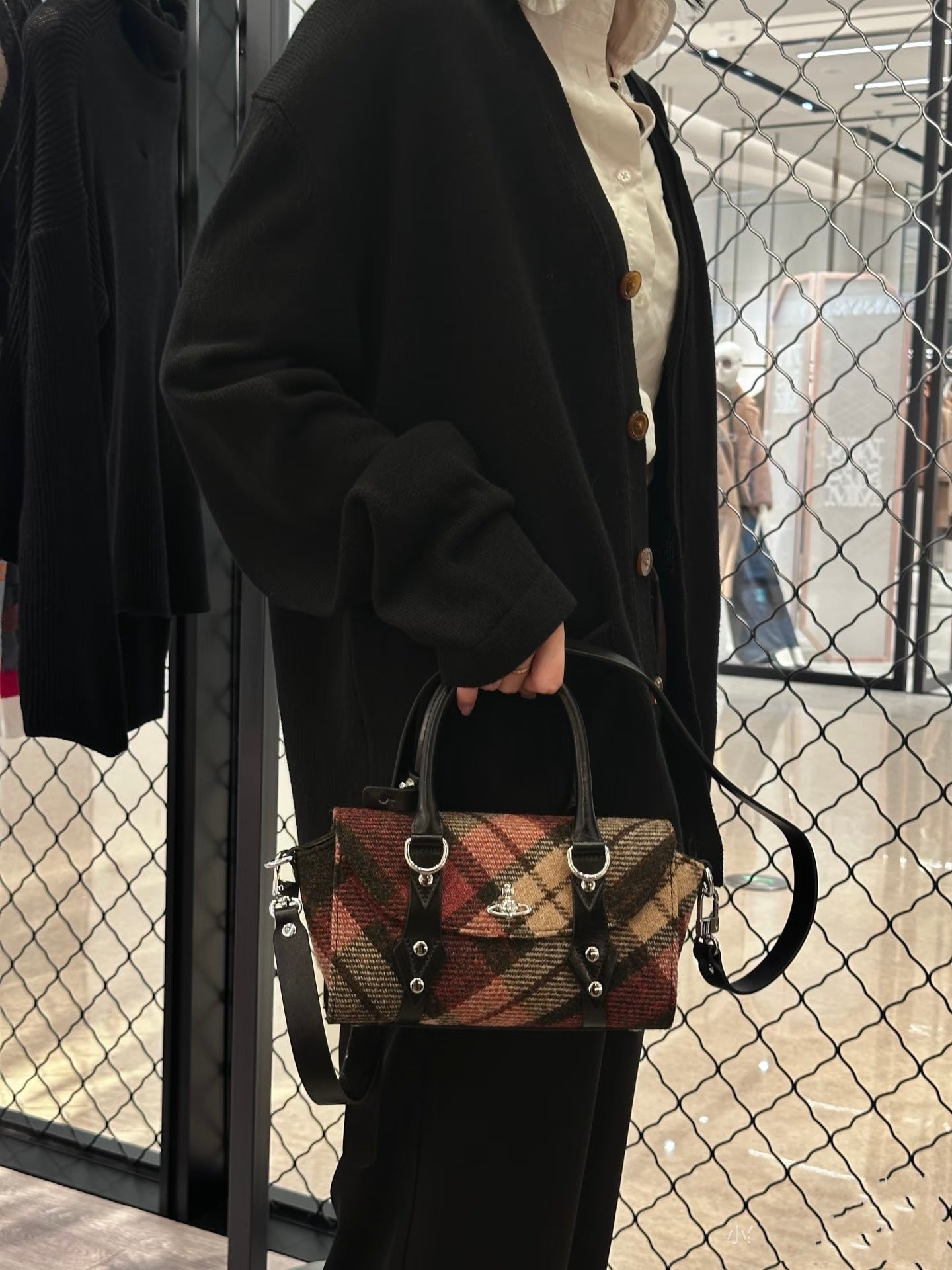 Saturn Retro Plaid High-grade Woolen Portable Women's Handbag