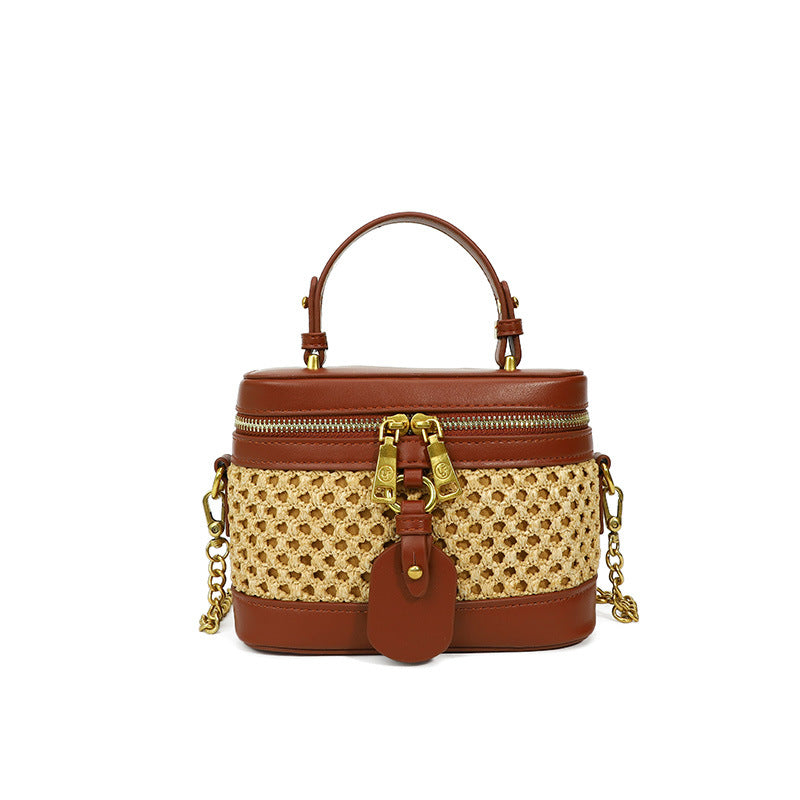 Women's Woven Portable Pouch Summer Fashion Retro Contrast Color Women's Messenger Bag