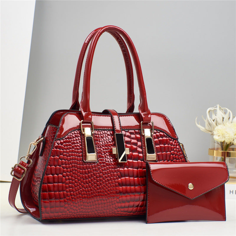 Women's Platinum Shining Leather Mother Crocodile Pattern Women's Backpack