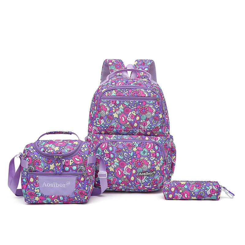 Three-piece Set Lunch Pencil Korean Cartoon Large Capacity Boys Leisure Backpack