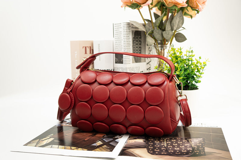 Women's Round Handmade Button Fashion Classic Pillow Women's Shoulder Bag