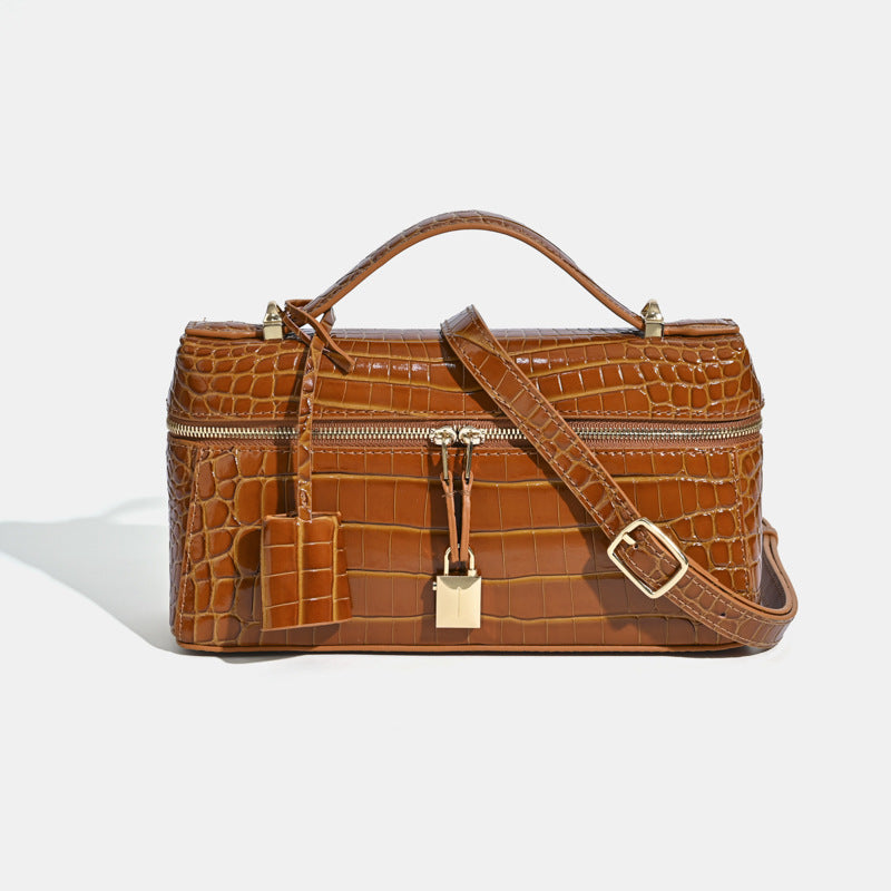 Women's Genuine Leather First Layer Cowhide Crocodile Pattern Lunch Box Fashion Shoulder Bags