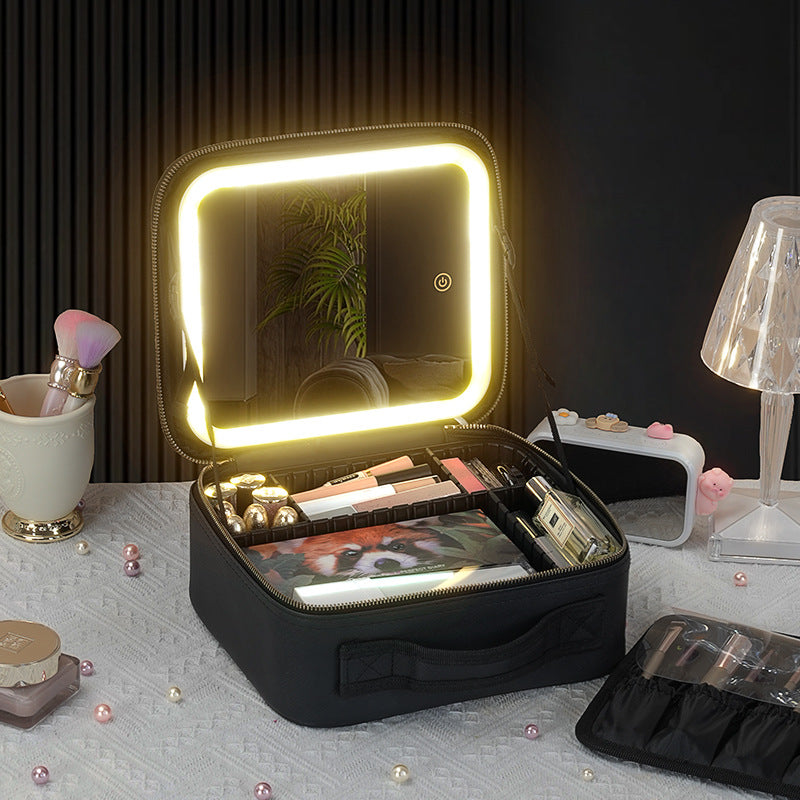 Portable Large Capacity Professional Fixing With Light Makeup Bag