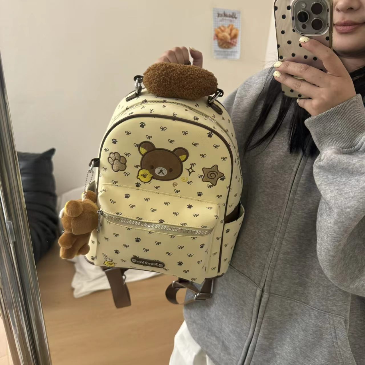 Style Cute Bear Embroidery Double Back Design Dopamine Campus Relaxed Backpacks