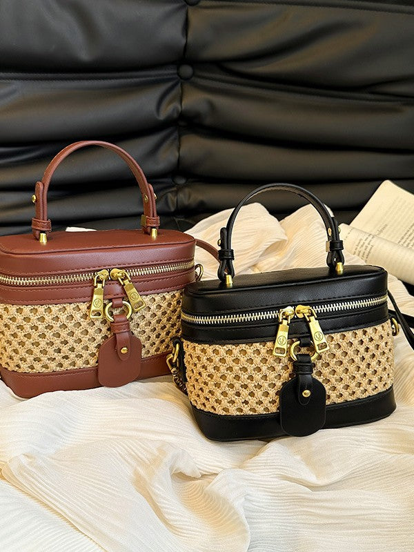Women's Woven Portable Pouch Summer Fashion Retro Contrast Color Women's Messenger Bag