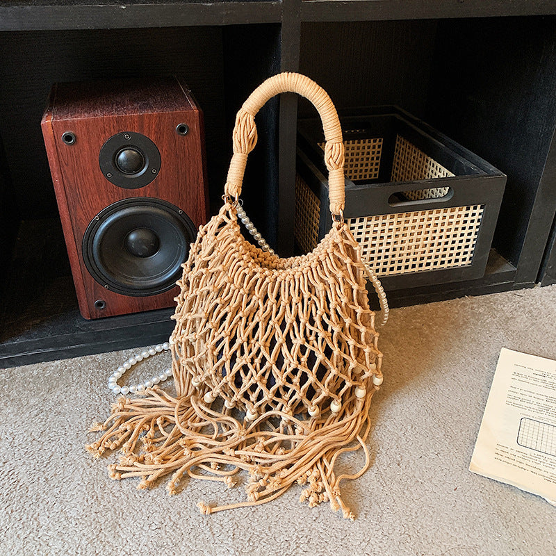 Women's Bohemian Ethnic Style Tassel Woven Summer Hollow Beach Bags