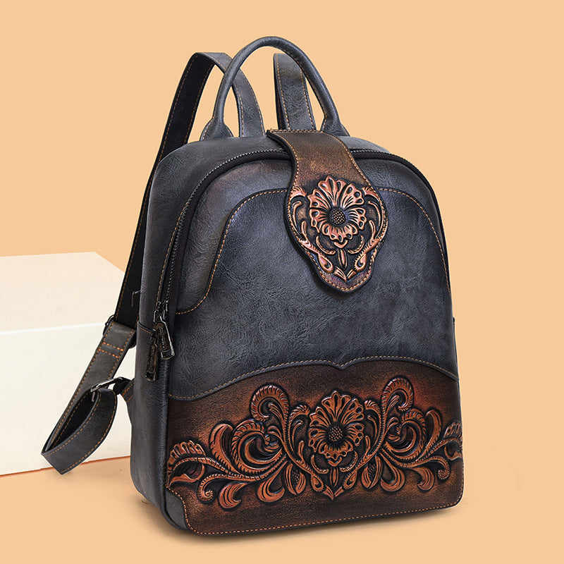 Women's Retro Embossed Stitching Large Capacity Burst Backpacks