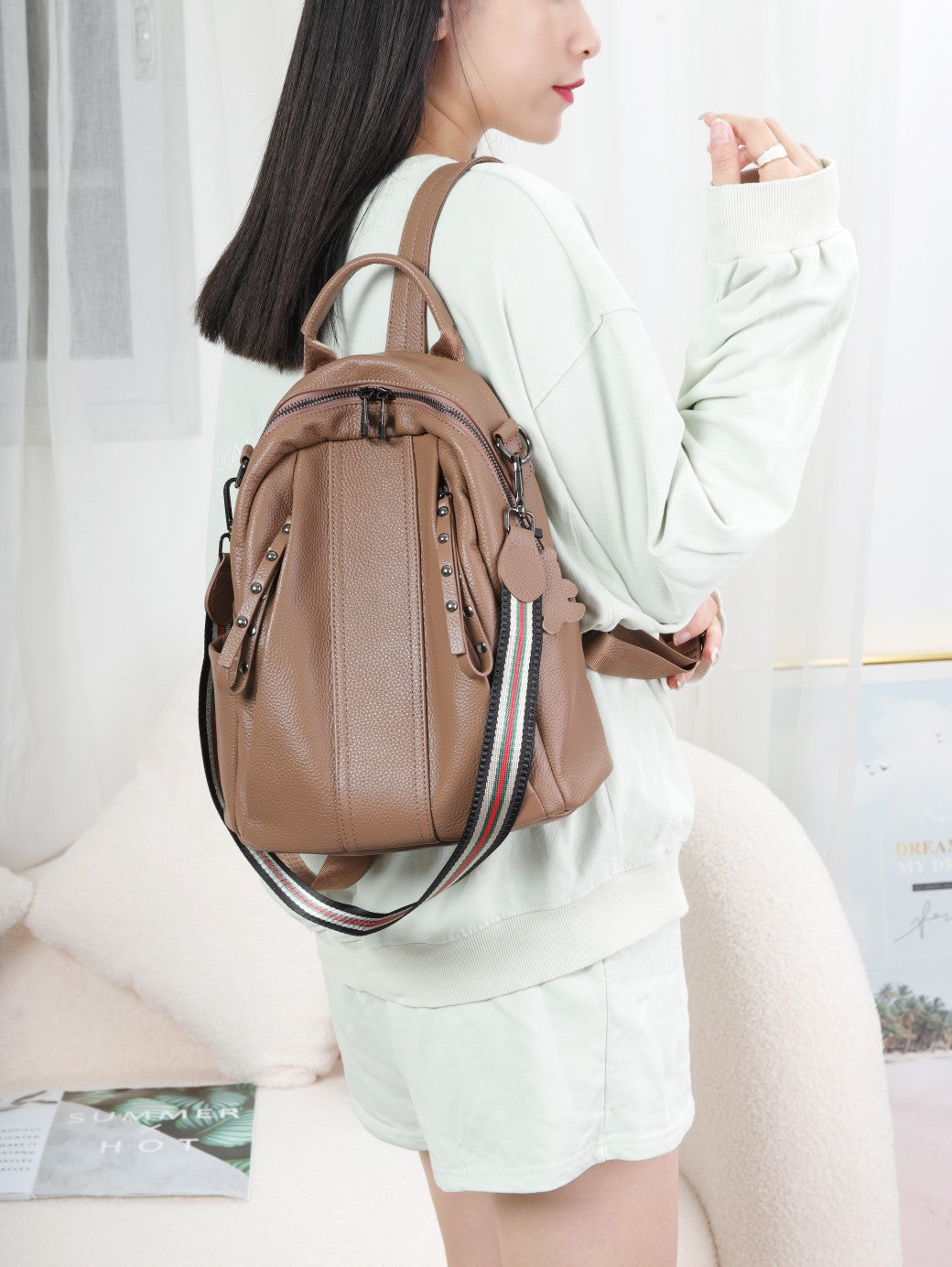 Women's Leather Korean Fashionable First Layer Cowhide Large Capacity Women's Backpack