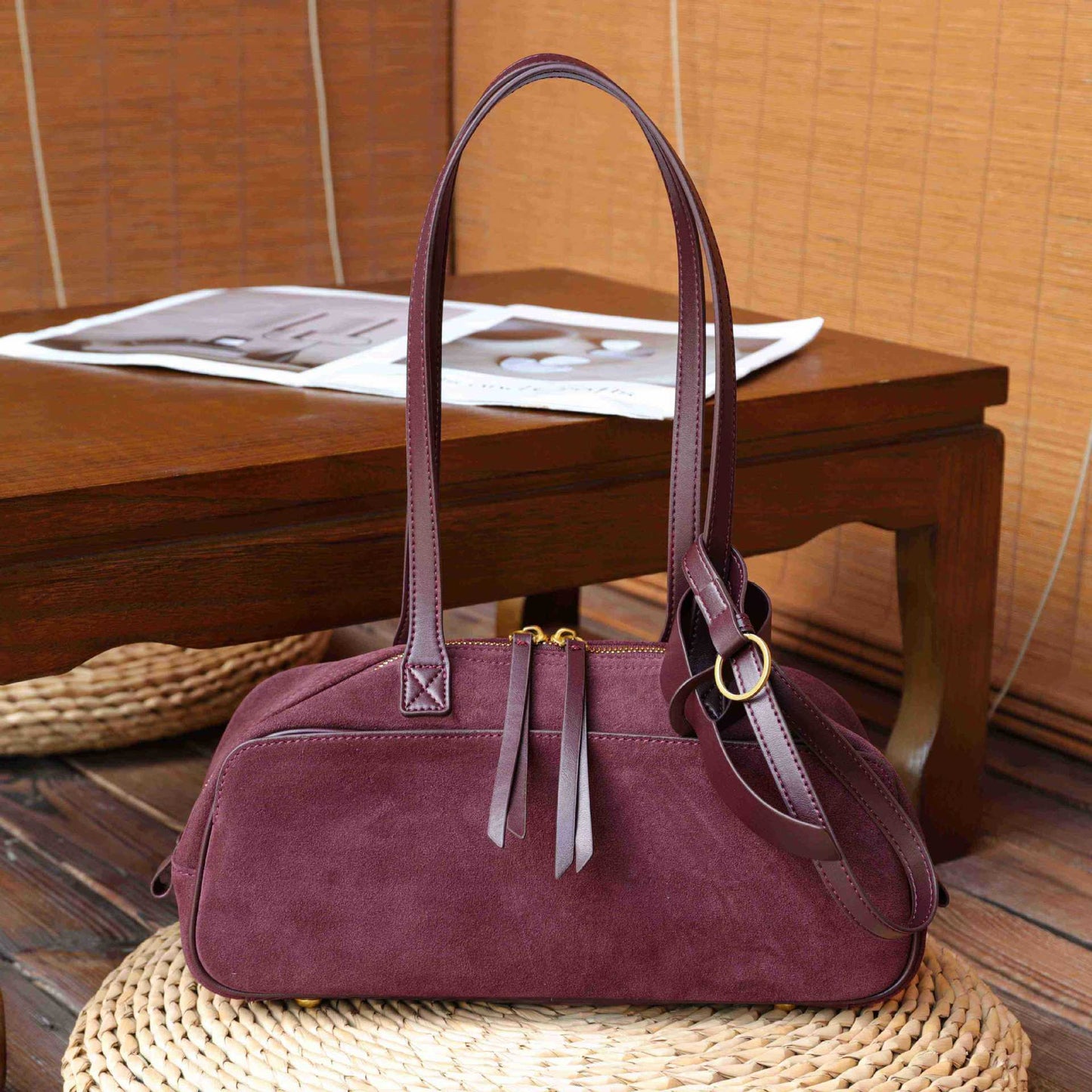 Women's First Layer Frosted Cowhide Boston Vintage Genuine Shoulder Bags