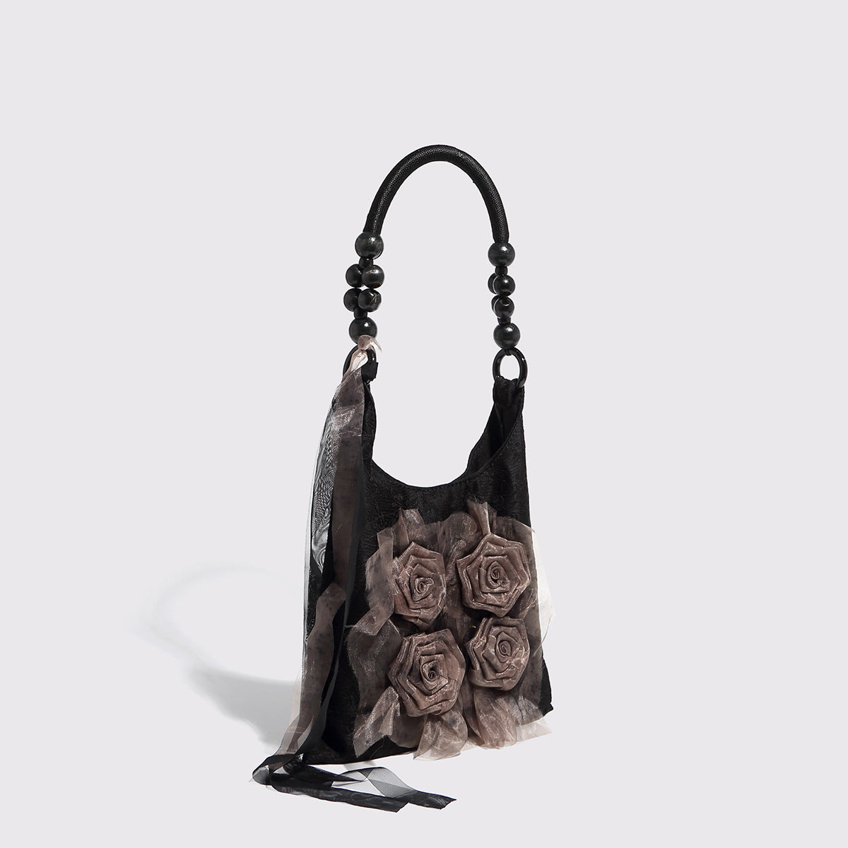 Retro Chinese Botanical Rose Flower Pleated Underarm Bag