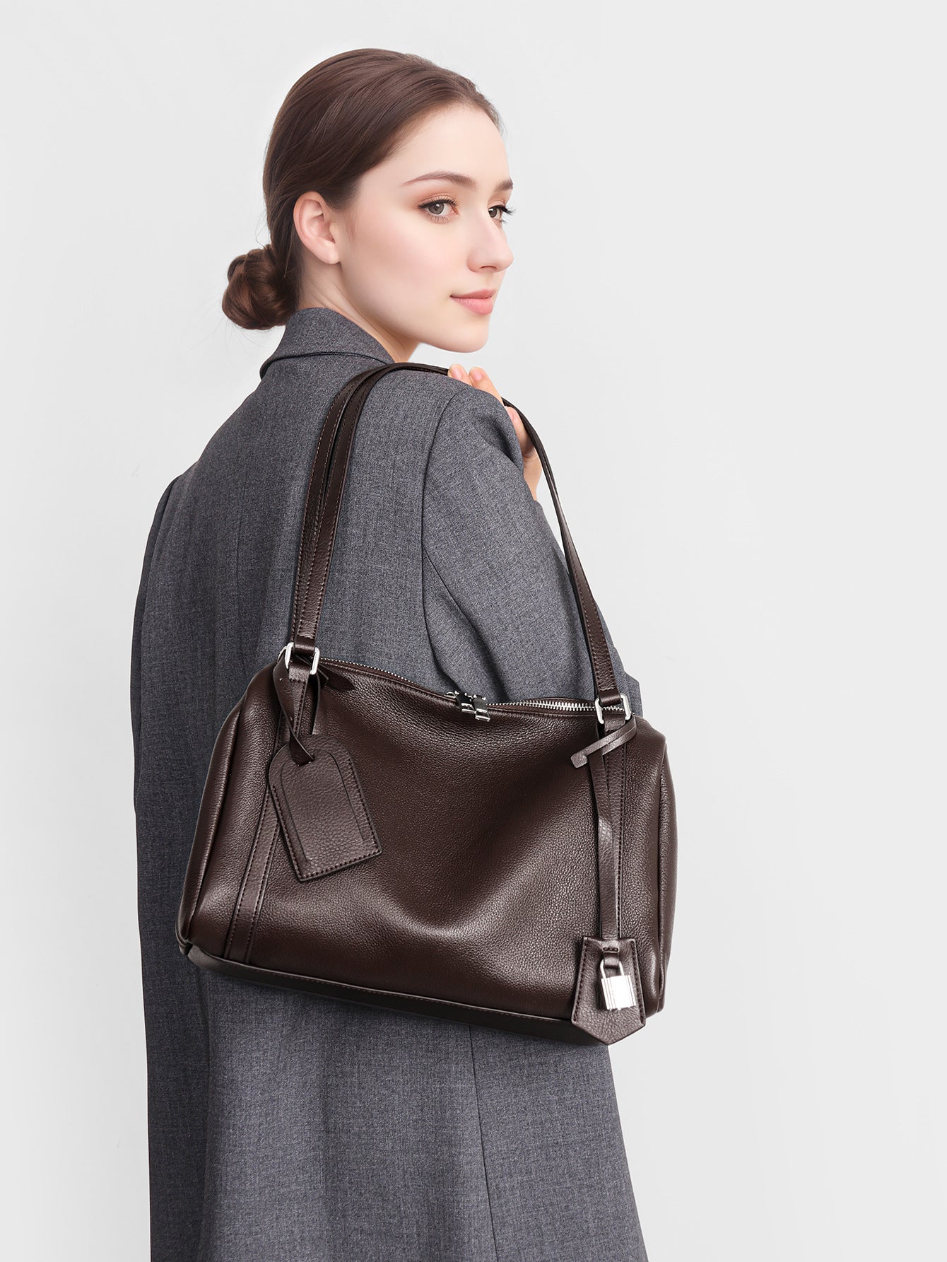 Top Layer Leather Korean Style Large Capacity Totes Commute Bags