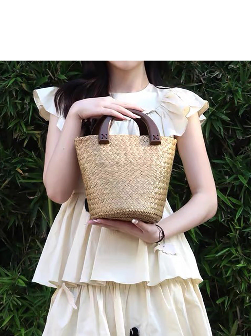 Women's Straw Rattan Woven Art National Style Portable Bucket Bags
