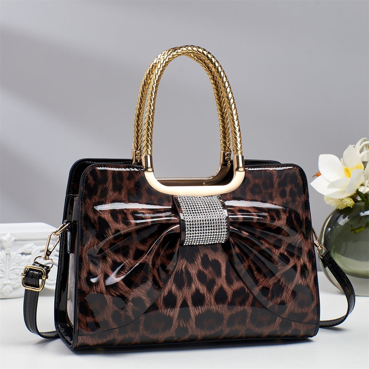 Women's Temperament Wild Elegant Bowknot Leopard Print Handbags