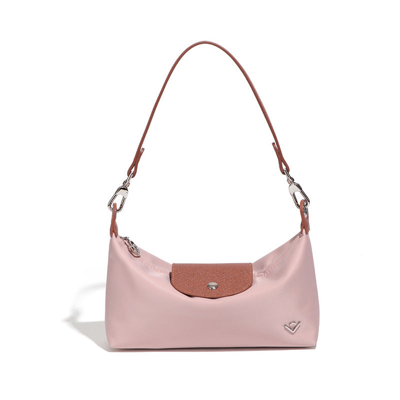 Women's Color Contrast Patchwork Nylon Flip Dumpling Lunch Underarm Bag