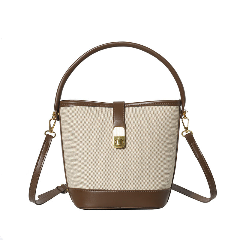 Women's Fashion Portable Design Color Contrast Patchwork Bucket Bag