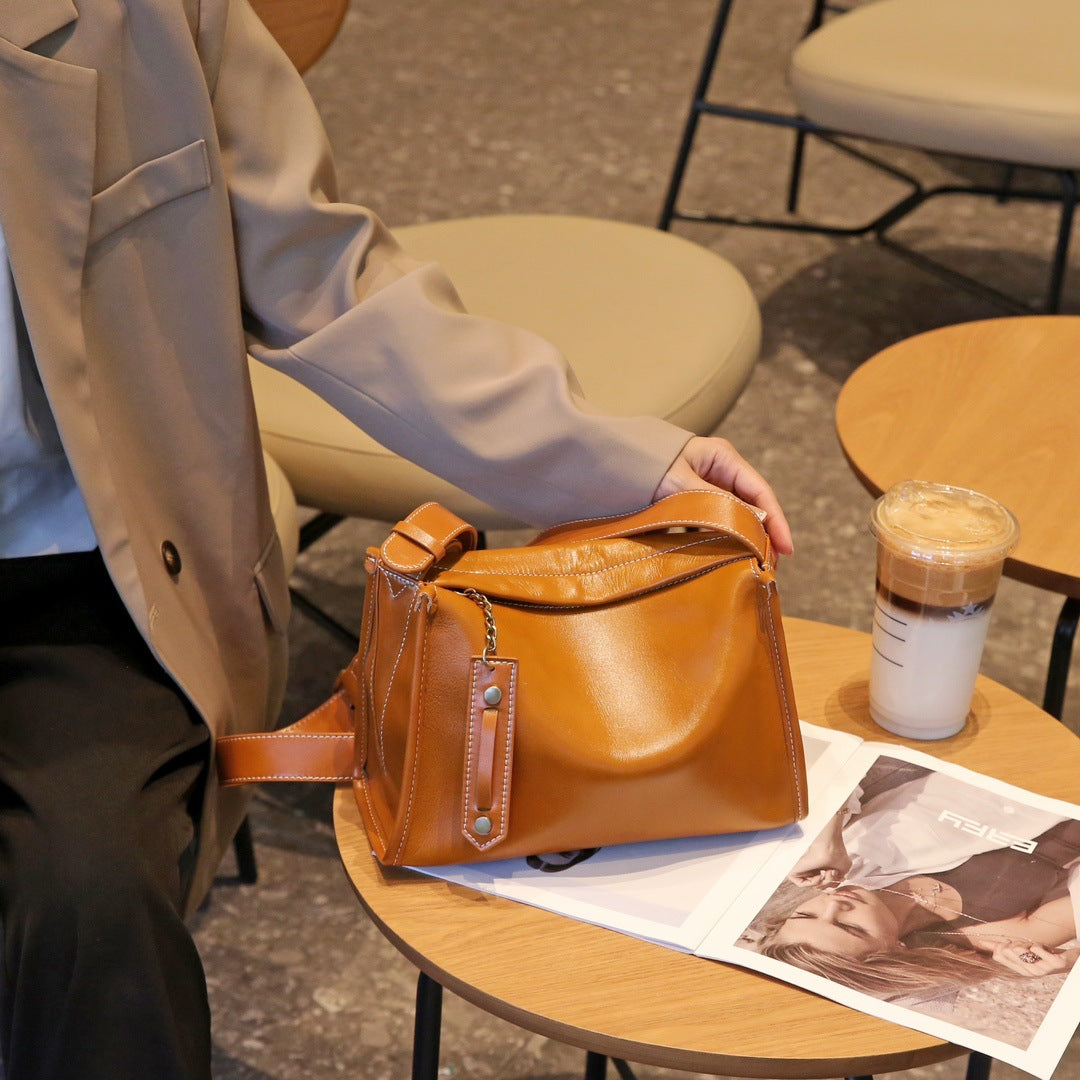 Fashion Genuine Leather Large Capacity First Layer Vegetable Small Square Bags