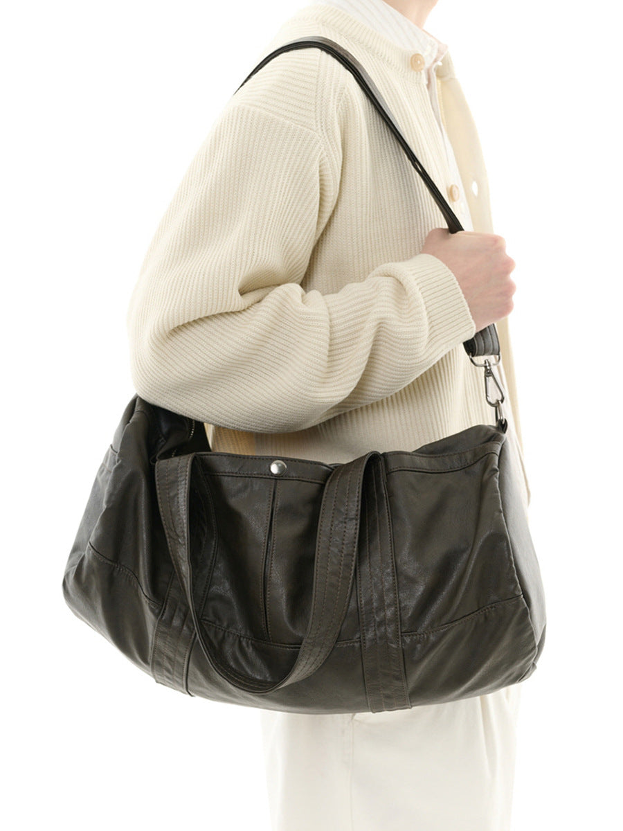Fashion Trendy Soft Leather Large Capacity Leisure Gymnastic Valise Bucket Bags