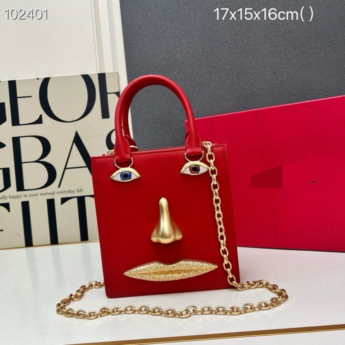 Women's Summer Parry Plain Cowhide Chain Face Women's Shoulder Bag