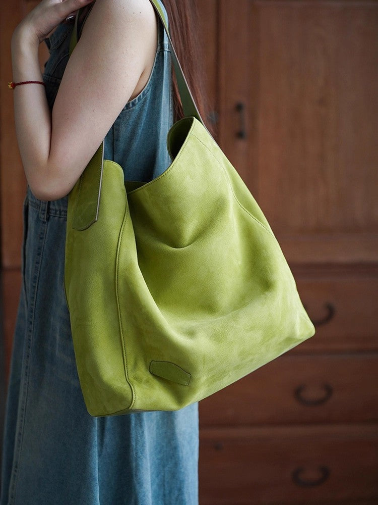 Women's Green Soft Leather Large Capacity Light Luxury Minority High-grade Women's Shoulder Bag