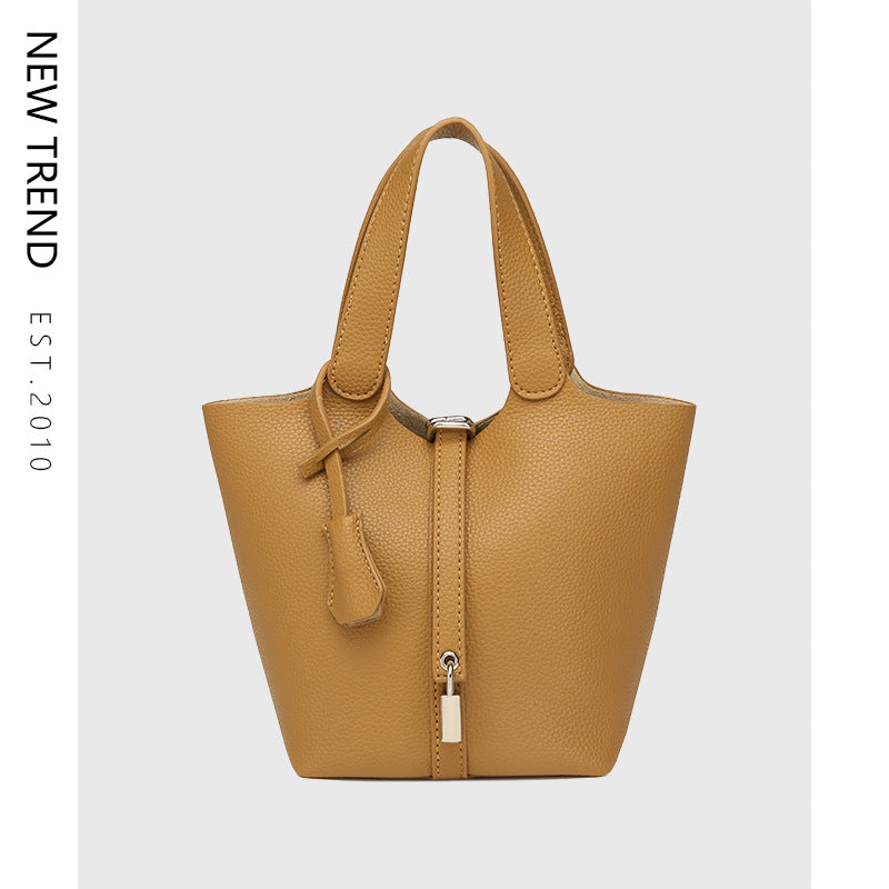 Simple High-grade Lychee Pattern Female Commute Bucket Bags