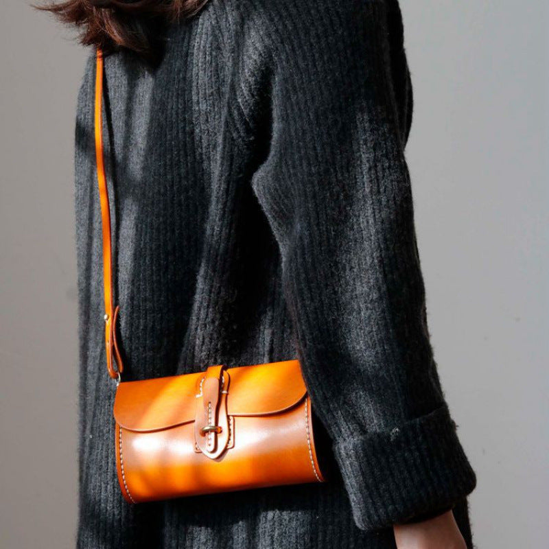 Women's Artificial Sewing Round First Layer Cowhide Bags