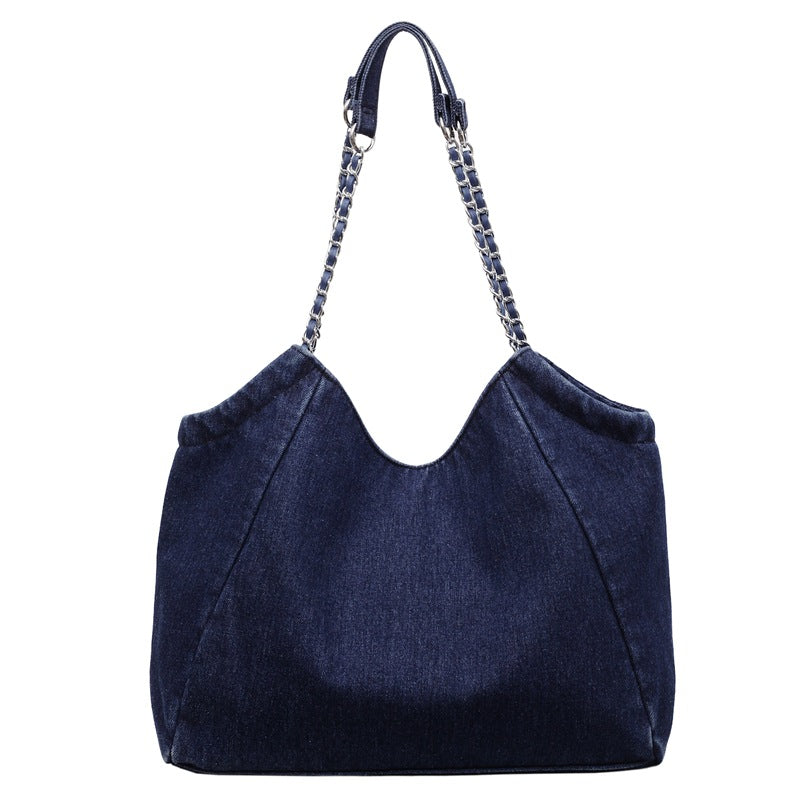 Women's Denim Fashion Chain Large Capacity Commuter Bags