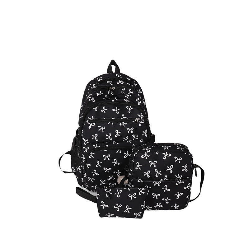 Three-piece Bow Heart Preppy Style Floral Sweet Bags