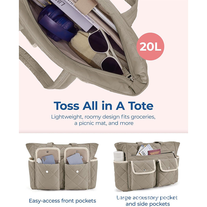 Women's With More Than Strap Pockets Quilted Tote Bag