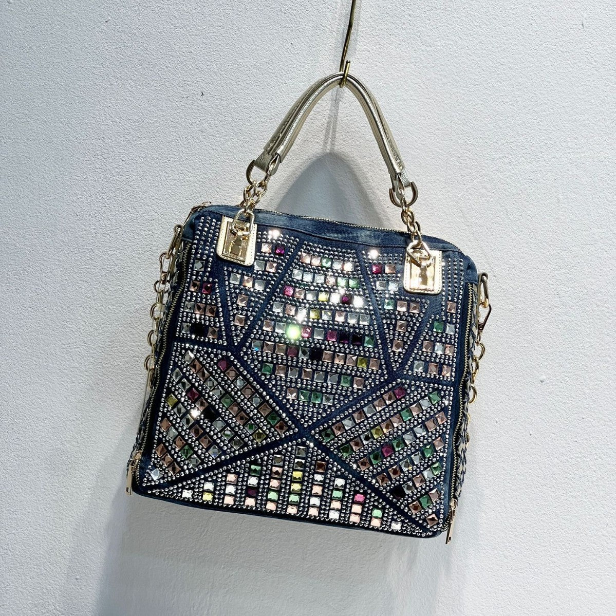 Women's Woven Fashion Rhinestone Denim Large Capacity Women's Handbag