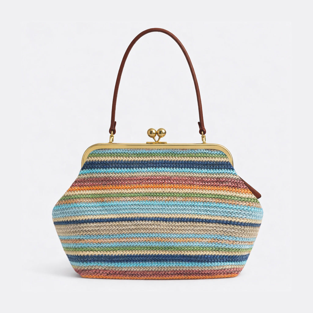 Women's Minority Design Clip Fashion Dinner Large Capacity Straw Handbags