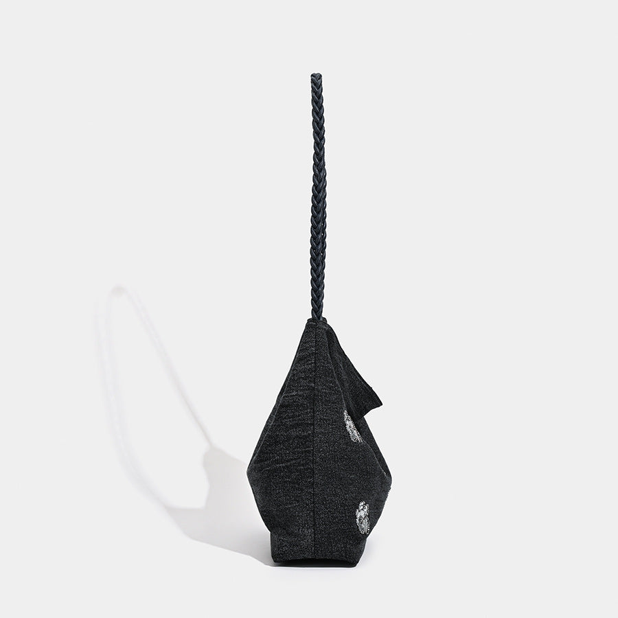 Women's Jean Simple Black Sequined Decorative Pleach Bags