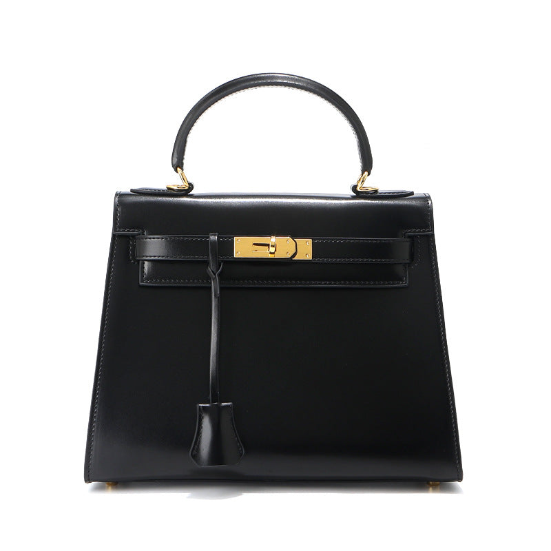 Women's Glossy Kelly Cowhide Leather Second Generation Large Capacity Women's Shoulder Bag