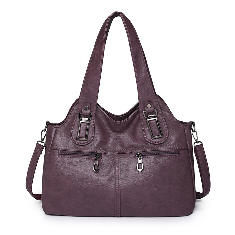 Women's Soft Leather Large Capacity Female Simple Mom Style Handbags