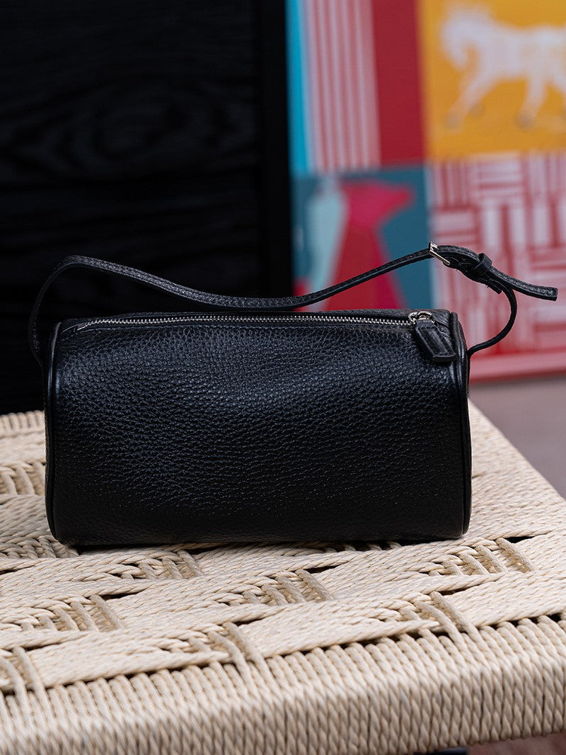 Imported Calfskin Portable Pencil Box Underarm Pen Round Women's Shoulder Bag
