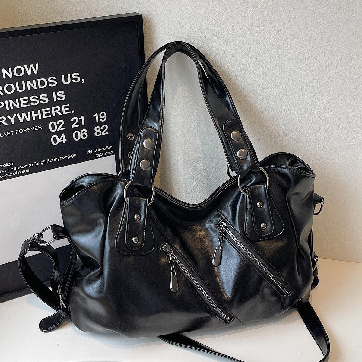 Simple Solid Color Large Capacity Totes Zipper Decorations Classic Bags