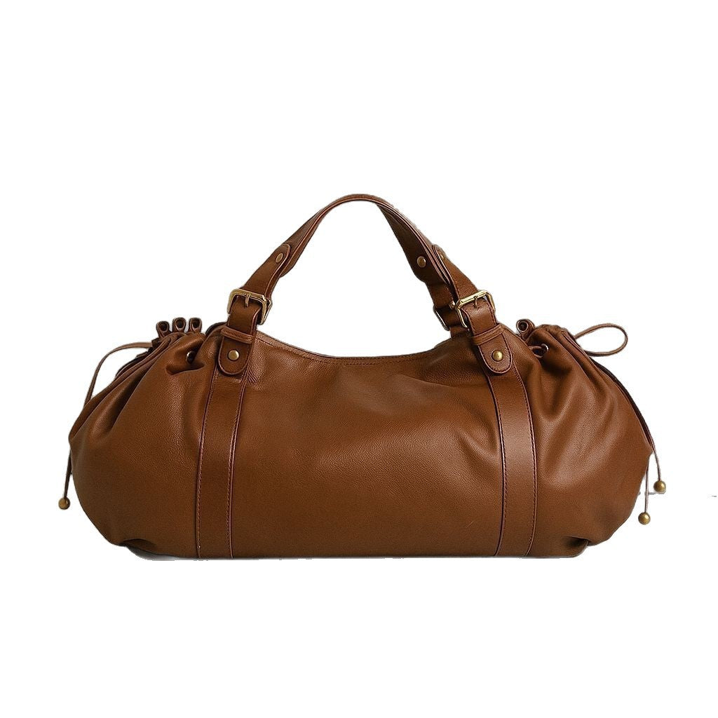 Women's Large Capacity Soft Leather Pleated Commuter Bags