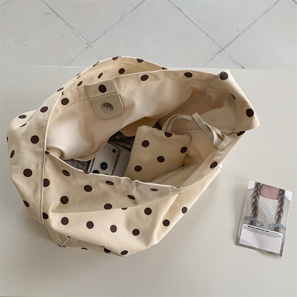 Women's Korean Polka Dot Canvas Idle Style Design Large Women's Shoulder Bag