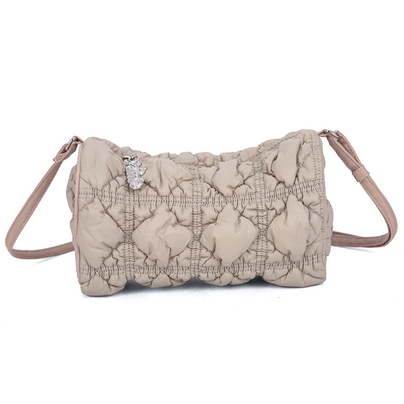 Women's Pillow Round Rhombus Pleated Bale Of Women's Shoulder Bag