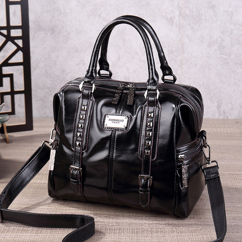 Women's Fashion Retro Portable Oil Waxed Leather Women's Handbag