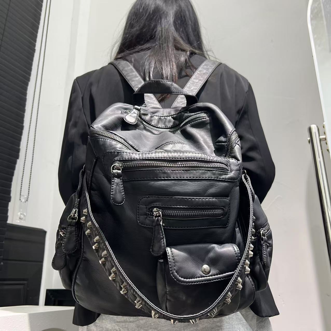 Women's Fashion Hot Washed Old Studded Large Bags