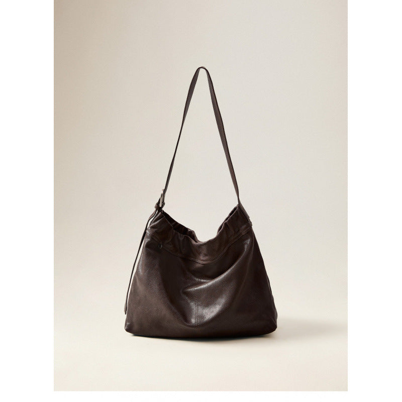 Women's Vegetable Tanned Sheepskin Hobo Large Capacity Garbage Commuter Tote Bag