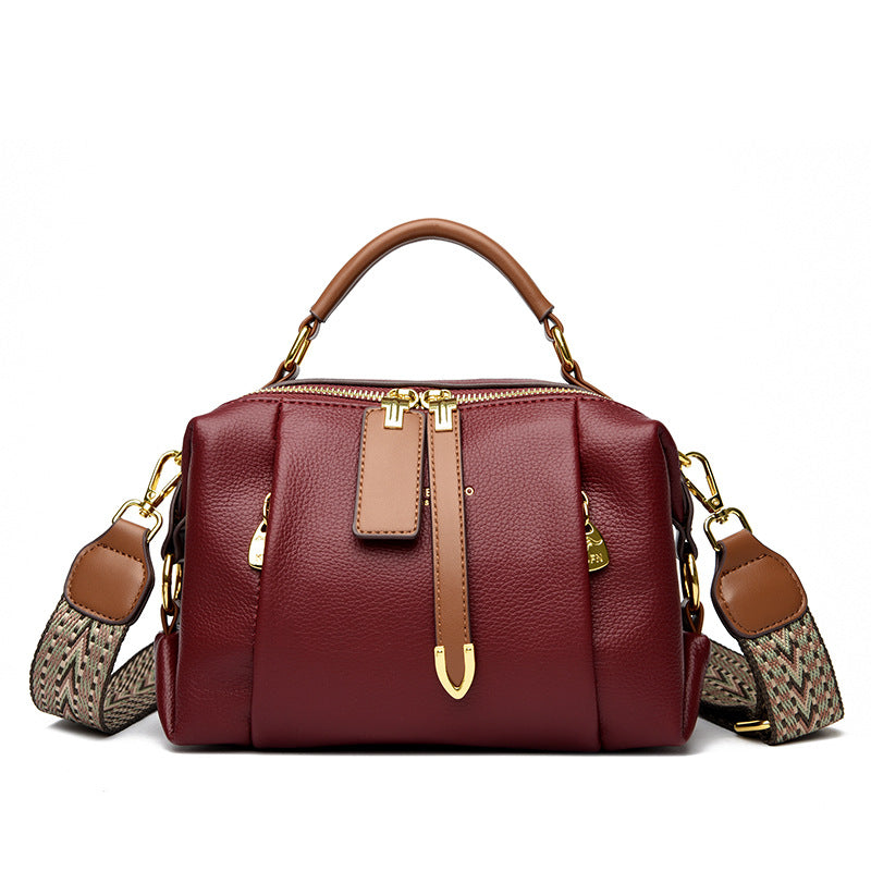 Women's Pure Leather Contrast Color Soft Fashion Women's Messenger Bag