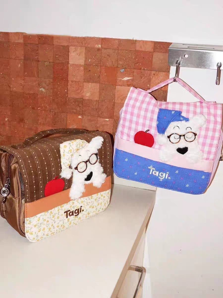 Glasses Puppy Good Night Cute Storage Portable Toiletry Large Capacity Cosmetic Bags