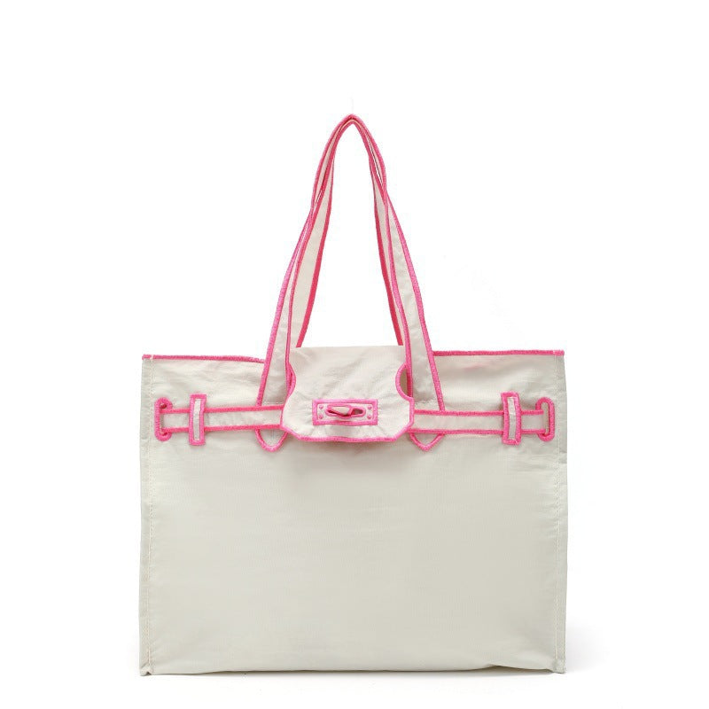 Embroidered Bow Ribbon Shopping Nylon Portable Tote Bag