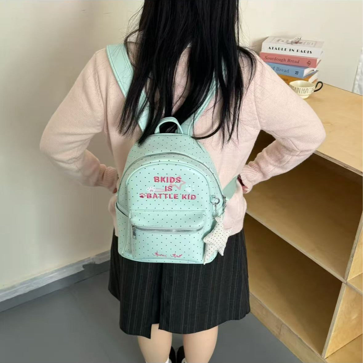 Girly Style Mint Green Wave Point Female Women's Backpack