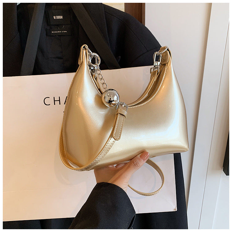 Women's French Minority Retro Textured Patent Leather Wine Women's Shoulder Bag