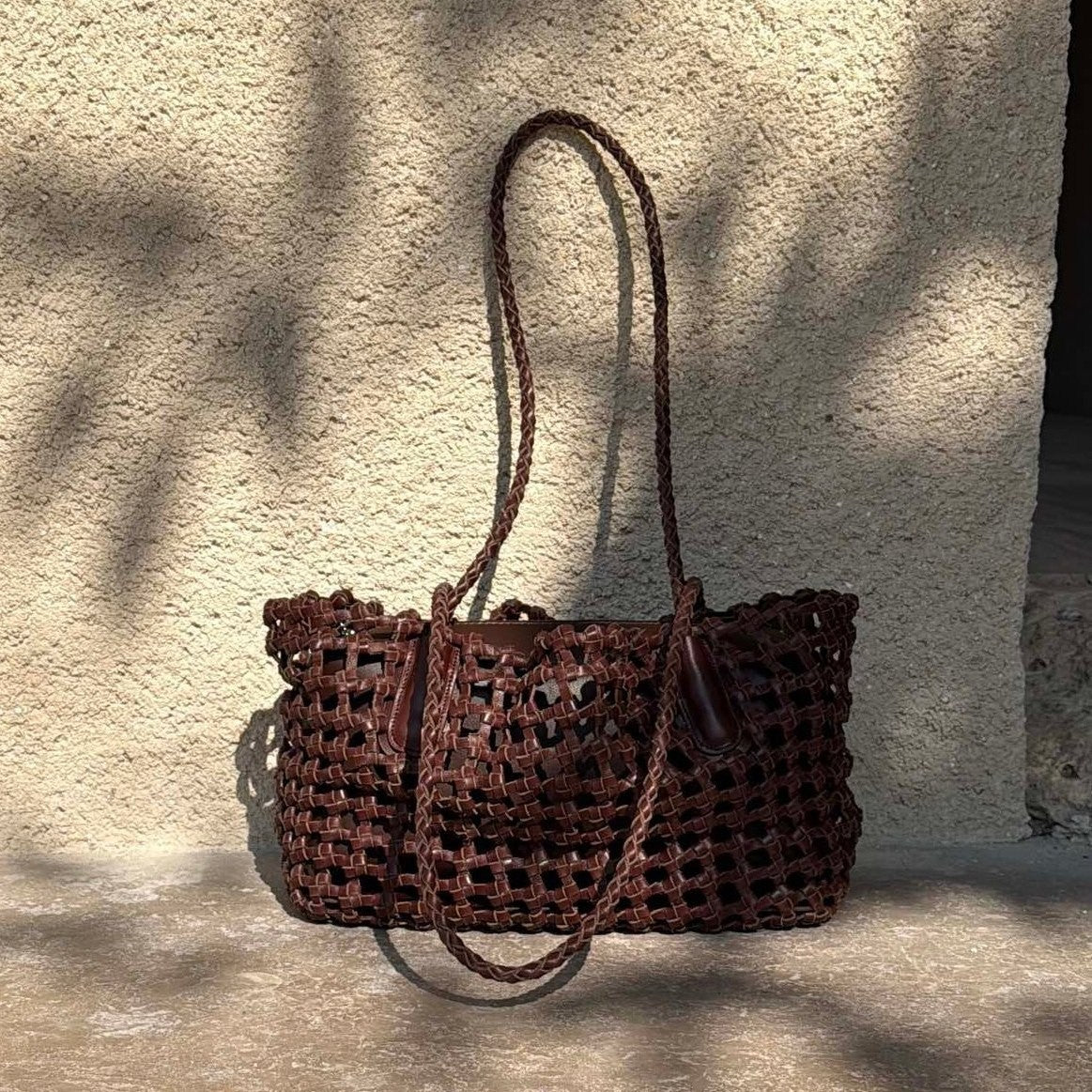 Women's Vegetable Tanning Cowhide Hollow Hand-woven Genuine Leather French Tote Bags