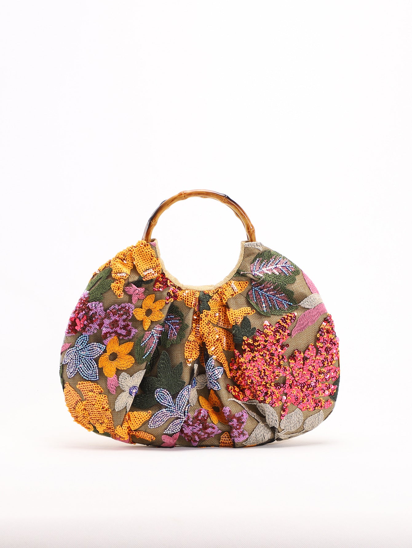 Color Sequin Gauze Stitching Flowers Print Linen Bottom Cloth Seaside Handbags