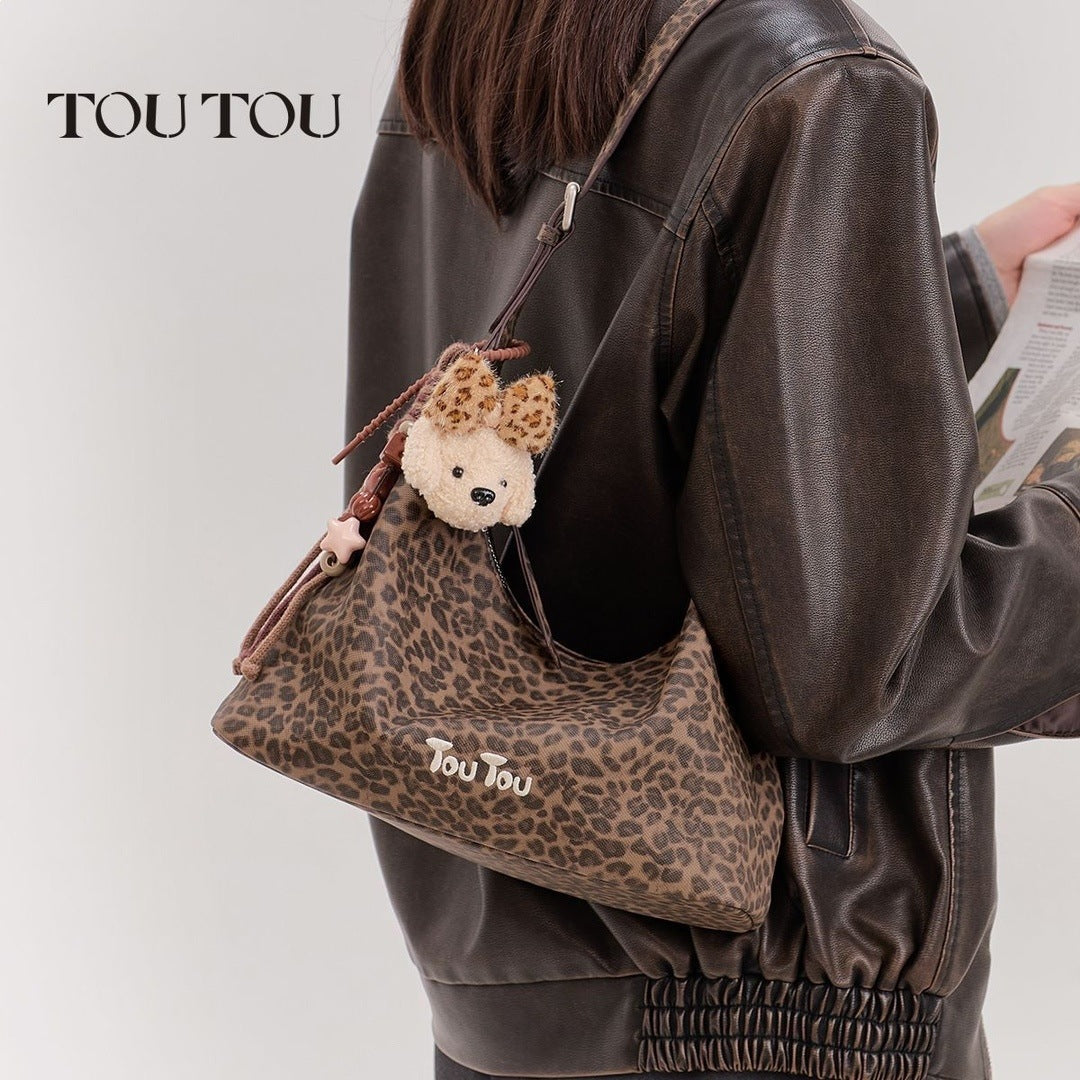 Women's Puppy Leopard Underarm Retro Large Capacity Women's Messenger Bag